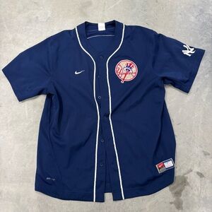 Nike MLB Yankees Jersey Navy Blue‎ Men's XL Dri Fit Button Up #13 Rodriguez
